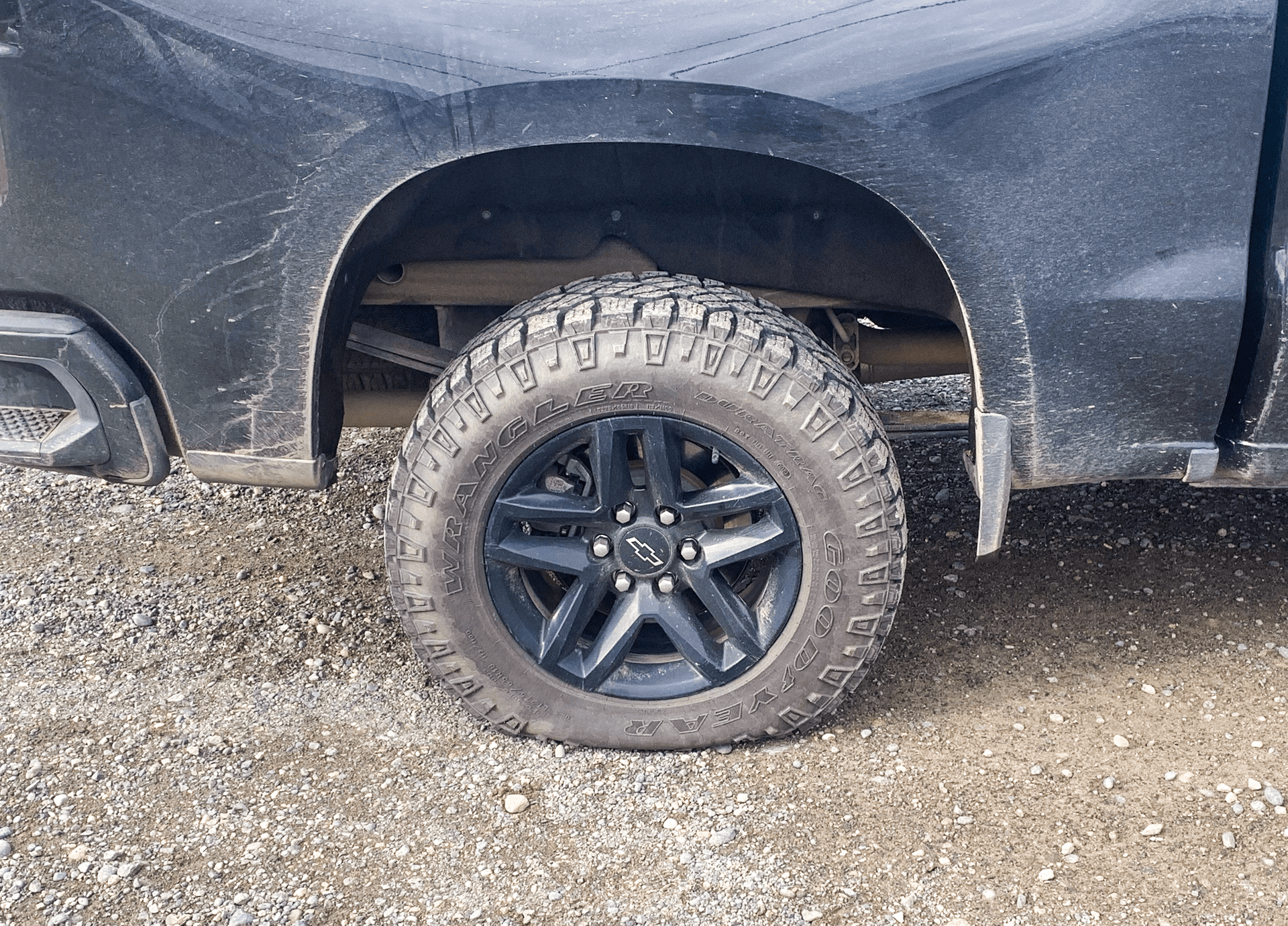 Flat truck tire from a Bowie knife